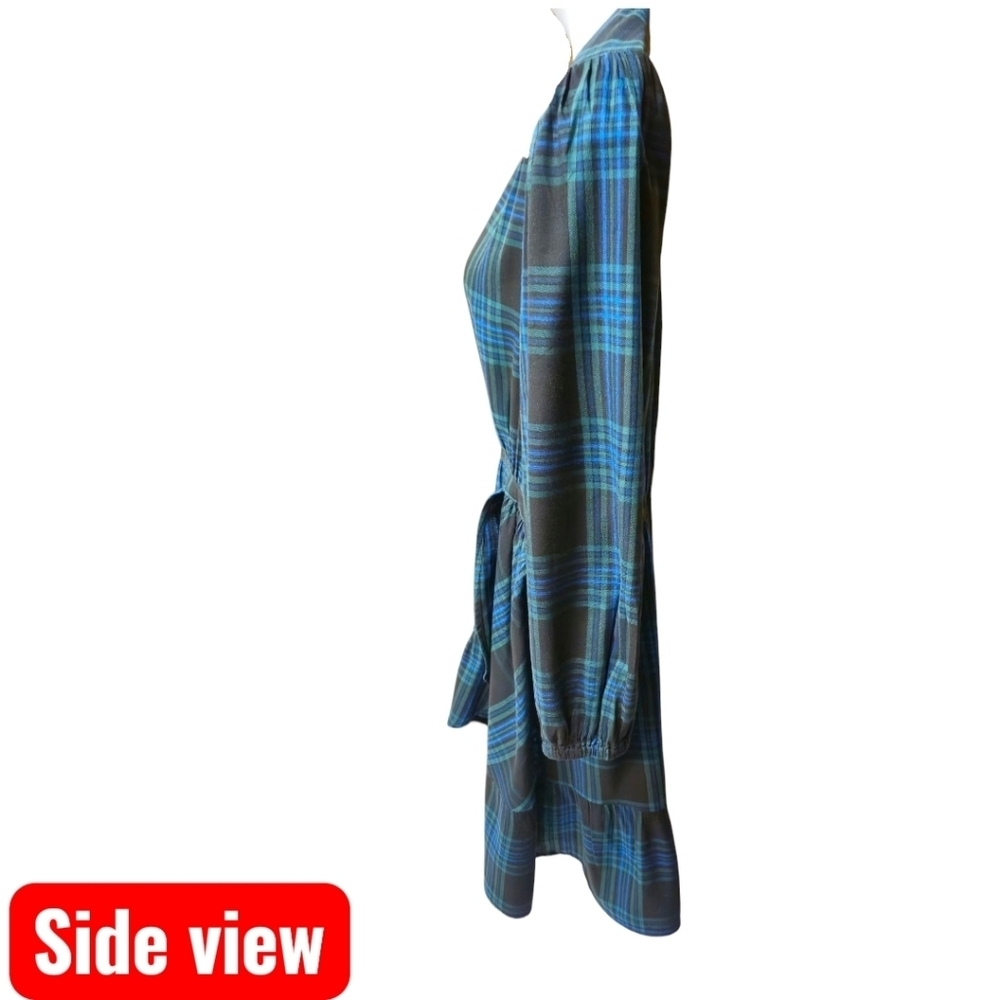 FREE ASSEMBLY XL-1X Plaid mini wrapdress black,blue,green long Sleeve Pockets - Picture 6 of 16